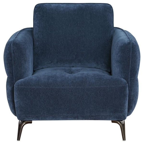  this chair offers both style and comfort. The deep blue up