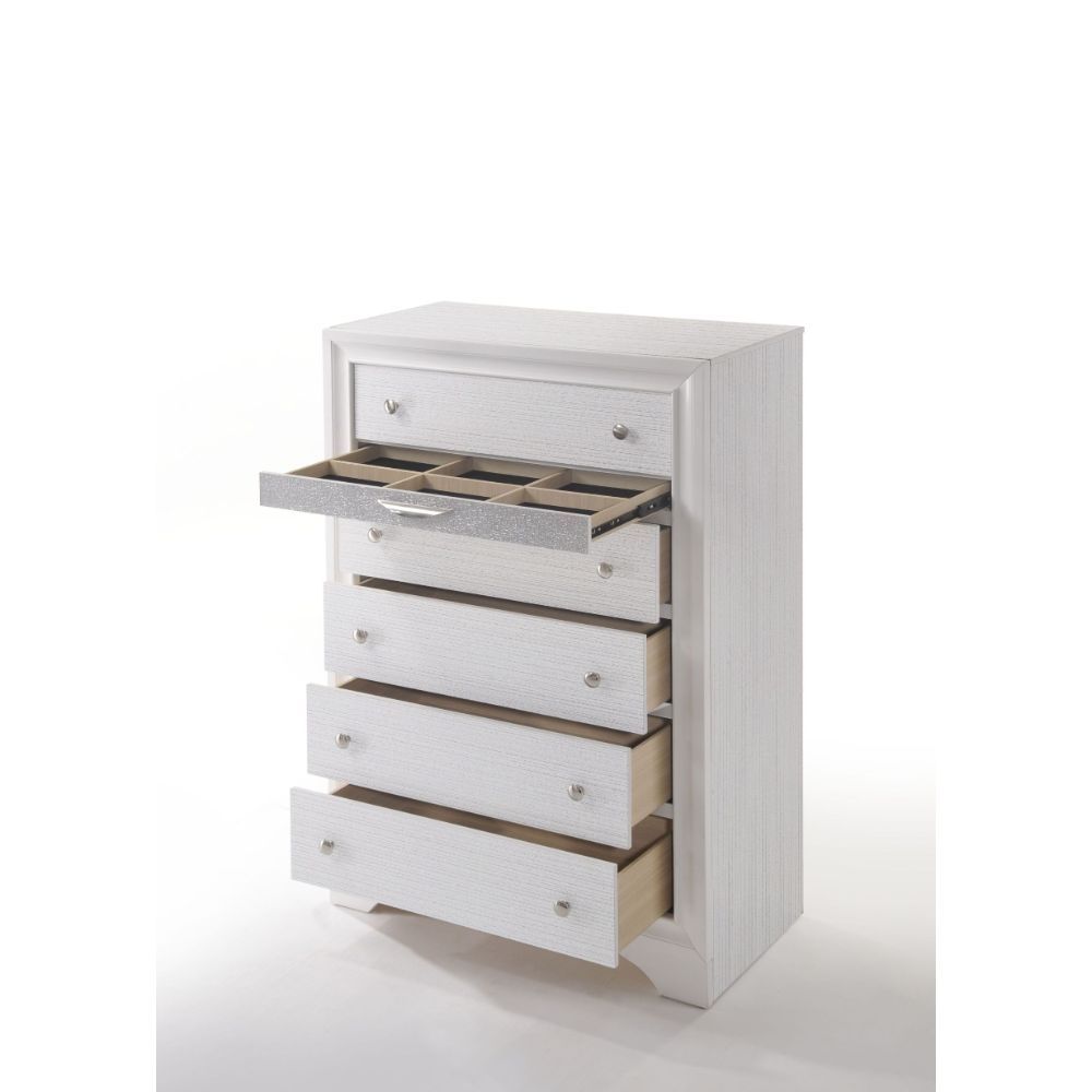 6 Drw (Jewelry Drawer w/Compartments) Drawer: GLIDE Center Metal (Kenlin, 3/4 Ext.), DOVETAIL English Front & Back, Fully Finished Inside (Full Ext. & Felt-Lined Only for Jewelry Drawer), Safety Stop, Manual Closing, Hdw: Double Pull Knobs (Handle Jewerly