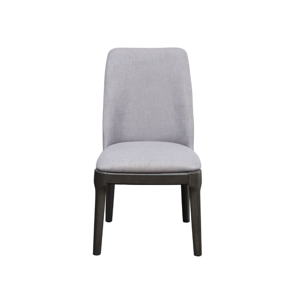 Attract attention to your dining room with the Madan side chair. Featuring a stunning light gray upholstery and walnut finish wood legs, this chair is both durable and stylish, complementing your contemporary home decor theme while guaranteeing to withsta