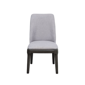Attract attention to your dining room with the Madan side chair. Featuring a stunning light gray upholstery and walnut finish wood legs, this chair is both durable and stylish, complementing your contemporary home decor theme while guaranteeing to withsta