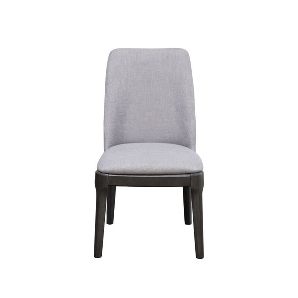 Attract attention to your dining room with the Madan side chair. Featuring a stunning light gray upholstery and walnut finish wood legs, this chair is both durable and stylish, complementing your contemporary home decor theme while guaranteeing to withsta