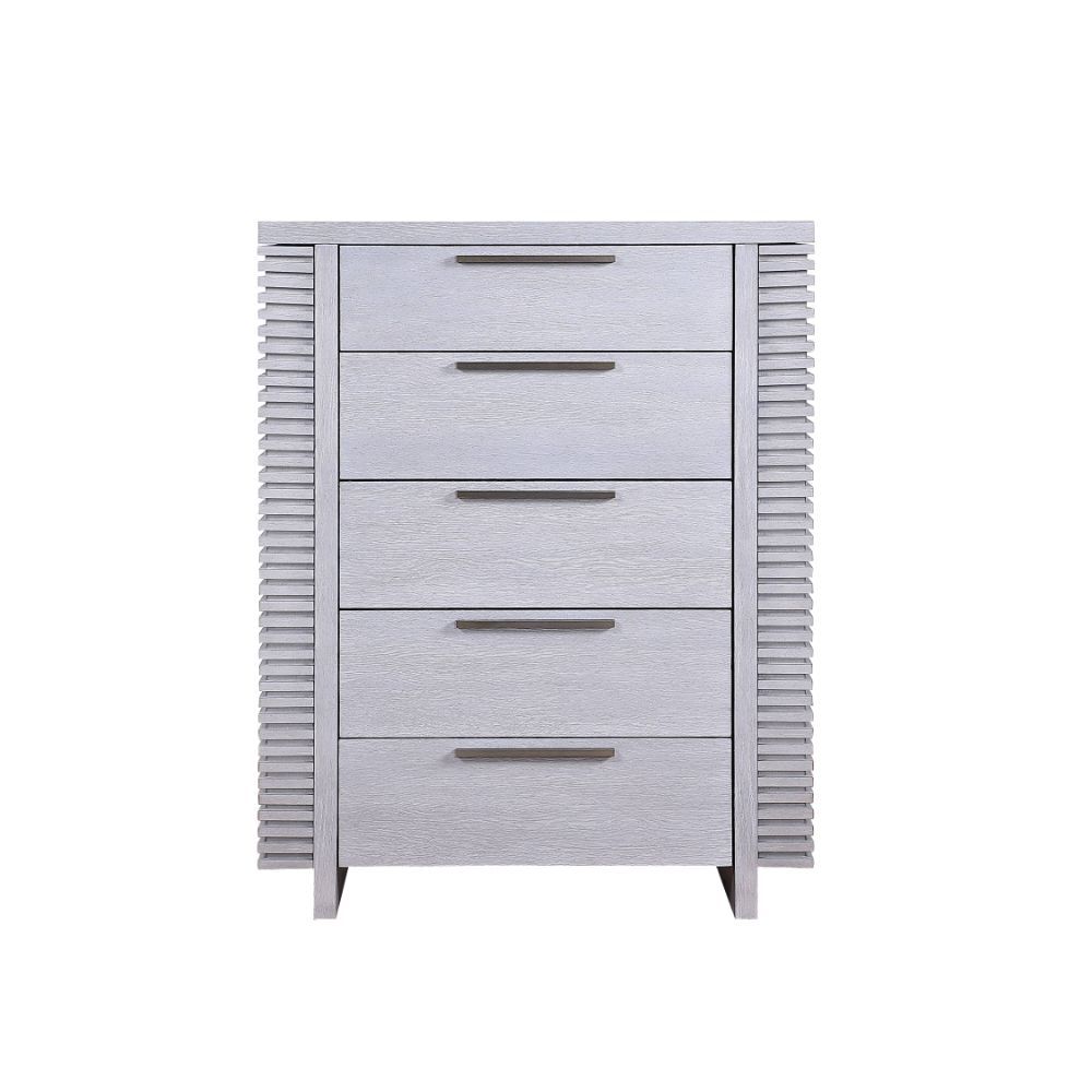 5 Drw & 2 Hidden Side Compartments â€¢ Case-Sled â€¢ Wooden Frame with Grooved Side Panels â€¢ Wooden Sled Base â€¢ Shape: Rectangular<br/><br/><b>Product Features</b><ul><li>Case: 1Pc/1Ctn</li><li>Finish: White Oak</li><li>Style: Coastal</li><li>Material
