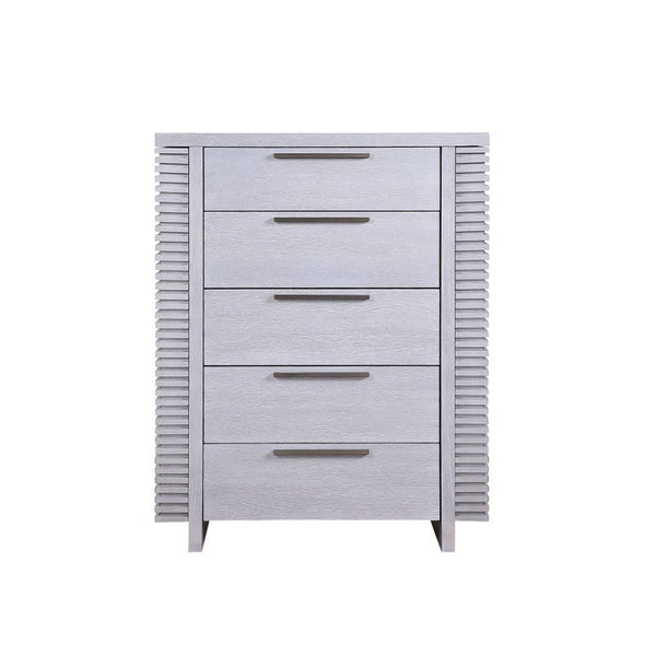 5 Drw & 2 Hidden Side Compartments â€¢ Case-Sled â€¢ Wooden Frame with Grooved Side Panels â€¢ Wooden Sled Base â€¢ Shape: Rectangular<br/><br/><b>Product Features</b><ul><li>Case: 1Pc/1Ctn</li><li>Finish: White Oak</li><li>Style: Coastal</li><li>Material