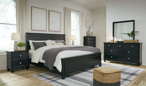 Lanolee - 8 Pc. - Dresser, Mirror, Chest, King Panel Bed, 2 Nightstands - Black