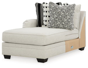 This left-arm facing corner chaise is made with polyester/linen/viscose upholstery. Pairs with other items in the series to make a sectional.<br><br><b>Additional Dimensions</b><br><ul><li>Arm height: 27-"</li><li>Seat depth: 50-"</li><li>Seat height: 21-