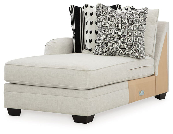 This left-arm facing corner chaise is made with polyester/linen/viscose upholstery. Pairs with other items in the series to make a sectional.<br><br><b>Additional Dimensions</b><br><ul><li>Arm height: 27-"</li><li>Seat depth: 50-"</li><li>Seat height: 21-