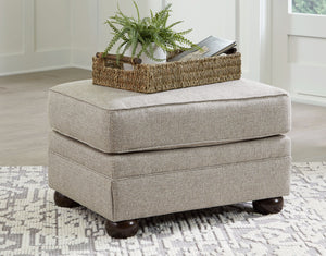  this ottoman complements your transitional seating area. Its versatile upholstery is delightfully detailed for a subtle herringbone effect. Designer touches like bun legs add traditional character. Wi