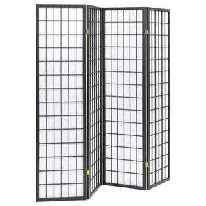 Fresh modern style brings a fun and functional addition to any space. Make this folding screen a staple in a modern living area or a commercial venue in need of privacy screens. With a linear grid design, it reflects a contemporary motif. Four hinged scre
