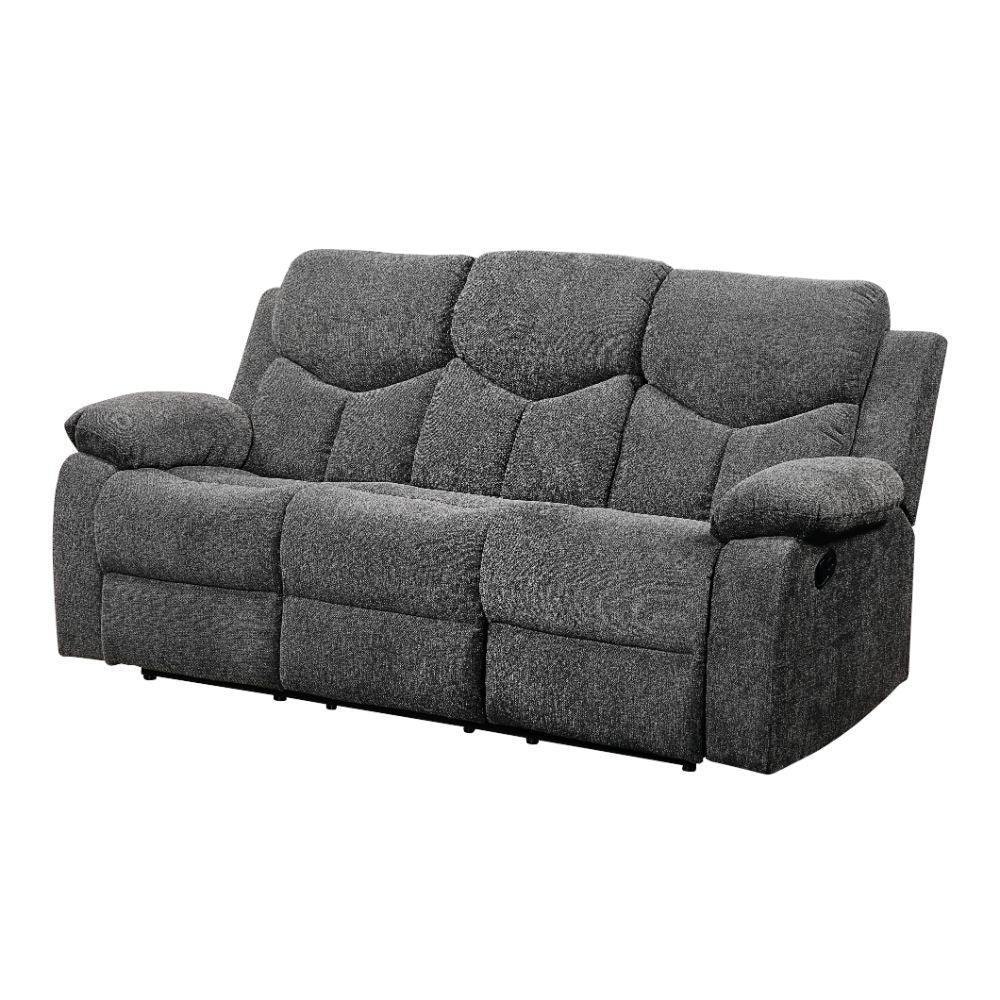 Upholstered in velvety gray chenille, the Kalen motion sofa set is not only supremely comfortable, but also durable. This is great news because once you sink into one of these pillowy seats, you wonâ€™t want to get up! The tight back and seat cushions and