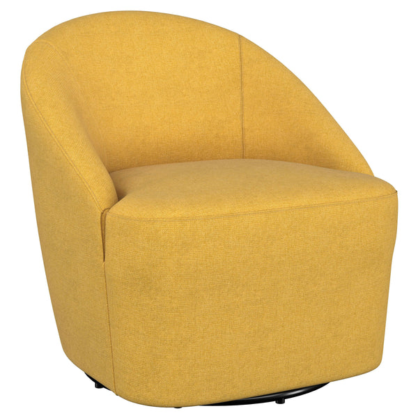 Upgrade your living room or den with the cozy, modern character of an upholstered accent chair. It swivels, encouraging conversation and offering versatility in a multifunctional living space. The chair is a take on a classic club silhouette, featuring a 