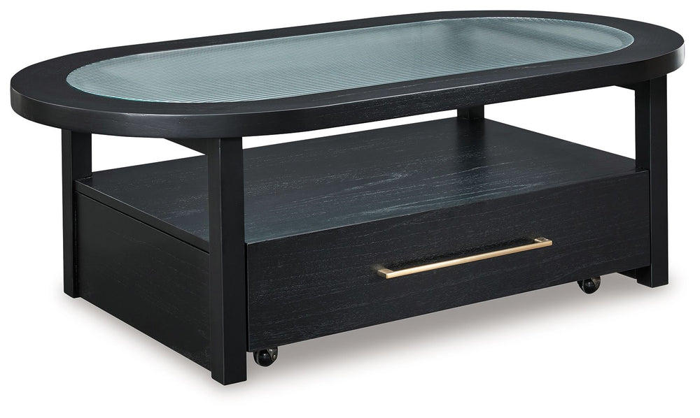 If you are a lover of simplicity, the Winbardi coffee table is the perfect choice. Its black finish, casual contemporary design and spacious storage capacity provide functional style wherever itâ€™s displayed. And with casters for easy mobility, it-'s eas