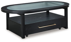 If you are a lover of simplicity, the Winbardi coffee table is the perfect choice. Its black finish, casual contemporary design and spacious storage capacity provide functional style wherever itâ€™s displayed. And with casters for easy mobility, it-'s eas