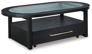 If you are a lover of simplicity, the Winbardi coffee table is the perfect choice. Its black finish, casual contemporary design and spacious storage capacity provide functional style wherever itâ€™s displayed. And with casters for easy mobility, it-'s eas