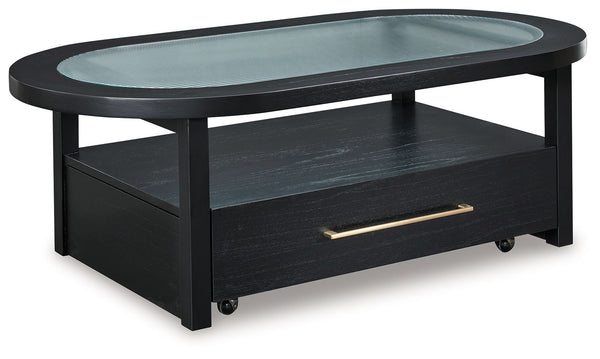 If you are a lover of simplicity, the Winbardi coffee table is the perfect choice. Its black finish, casual contemporary design and spacious storage capacity provide functional style wherever itâ€™s displayed. And with casters for easy mobility, it-'s eas