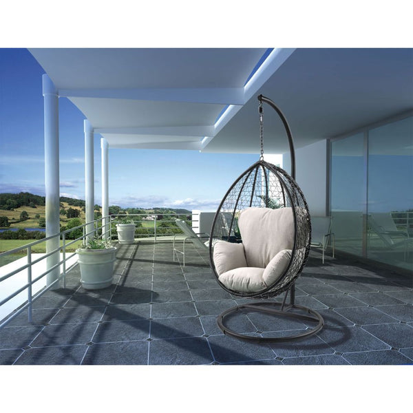 Providing extra seating in your outdoor space, the Simona is a modern take on the classic patio swing chair. Intersecting white and black wicker creates a natural contrast and eye-catching style. Decorative versatility comes in the form of the two fabric 