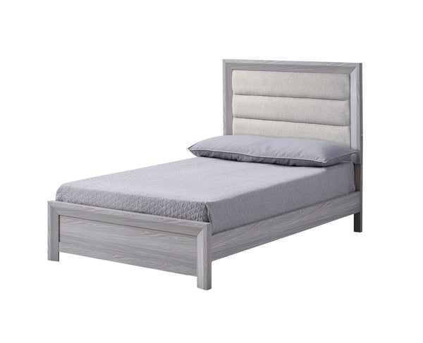 This bedroom set is the embodiment of understated sophistication, featuring a neutral drift wood finish that complements its clean and contemporary design. The robust bed frame anchors the room with a sense of sturdiness and style. Accompanying the bed ar