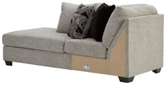 This left-arm facing corner chaise is made with polyester upholstery. Pairs with other items in the series to make a sectional.<br><br><b>Additional Dimensions</b><br><ul><li>Arm height: 33-"</li><li>Leg height: 3-"</li><li>Minimum width of doorway for de