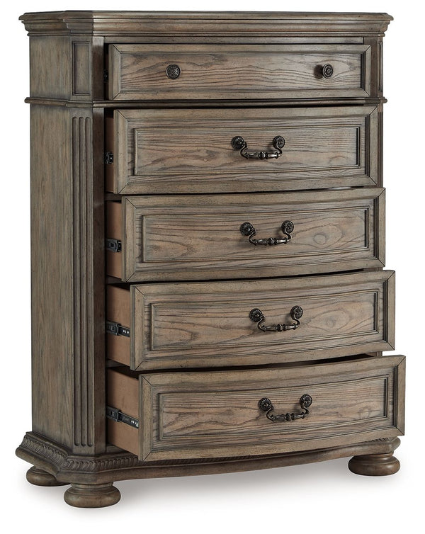  ash swirl veneer inlays and a glazed antiqued-look finish radiate timeless sophistication. Drawers are packed with amp