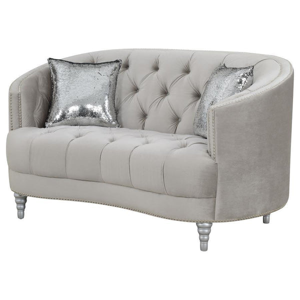Avonlea - Upholstered Sloped Arm Loveseat Velvet - Pearl Silver