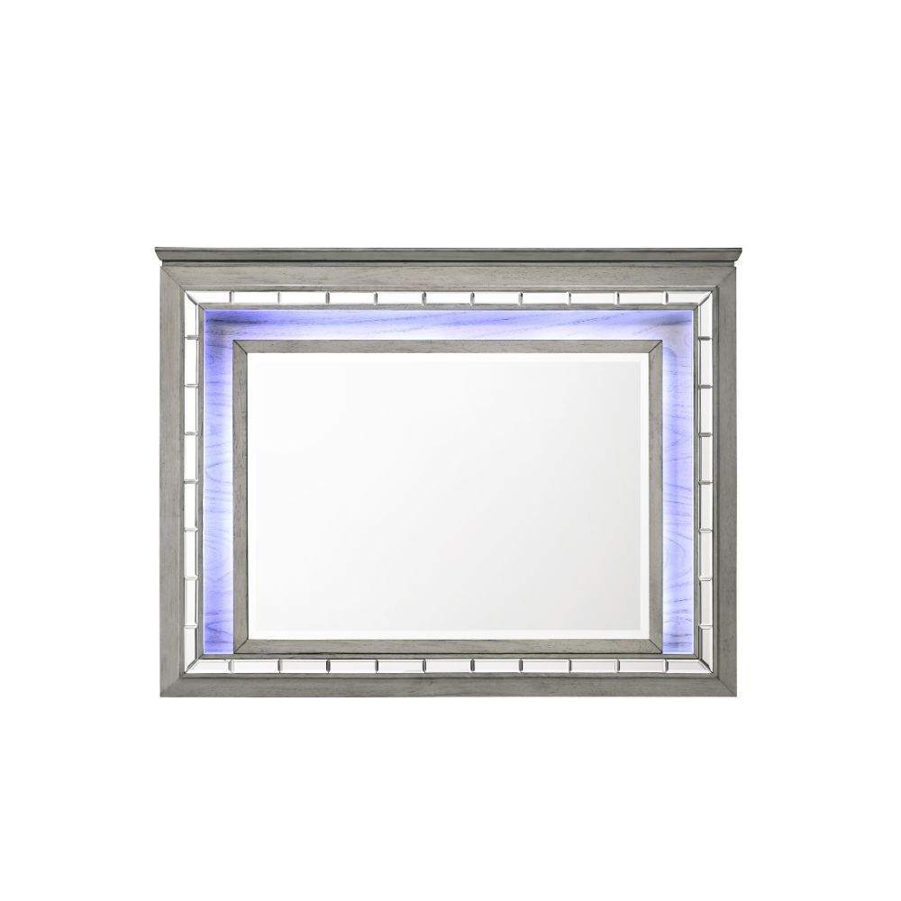 Mirror with Beveled Edge (4mm) Touch-LED Light Shape: Rectangular Orientation: Landscape (Horizontal)<br/><br/><b>Product Features</b><ul><li>Case: 1Pc/1Ctn</li><li>Finish: Light Gray Oak</li><li>Style: Glam</li><li>Materials: Wood, Touch LED Light, Mirro