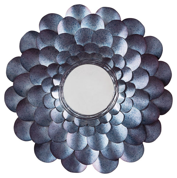 Petal to the metal. Wowing in a multifaceted blue thatâ€™s completely unexpected, this accent mirror stands out from the crowd in such a beautiful way. Exquisite flower frame with layers of luminous metal petals is the perfect pick for bringing a touch of
