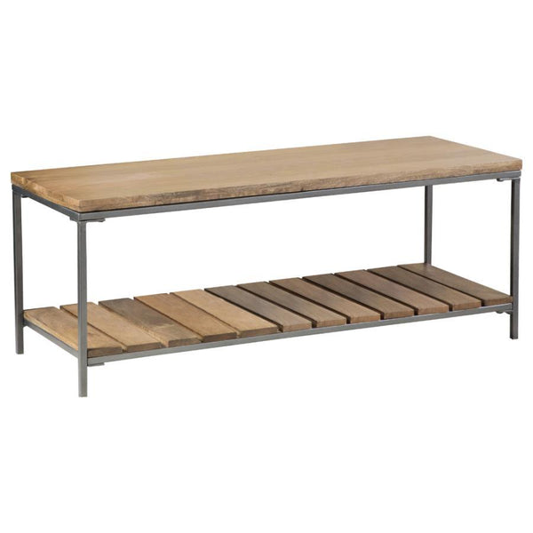 Blending industrial aesthetics with natural warmth, this wood and metal bench is both stylish and functional. The solid mango wood seat features a rich natural finish, highlighting its organic grain and durability. A gunmetal-finished iron frame adds a mo