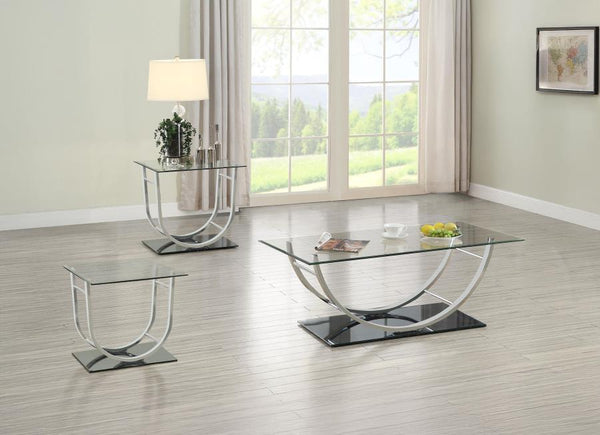 Danville - 3 Piece Glass Top Coffee And End Table Set - Chrome