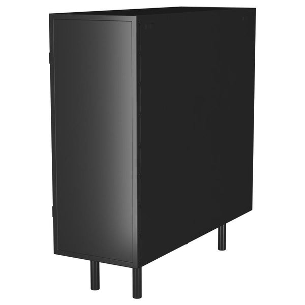  it features metal construction with a rich black finish that offers a neutral complement to your space