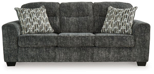 This sofa speaks to those drawn to fresh, contemporary style with richly neutral appeal. Subtle and sophisticated, the plush upholstery and dark tri-block legs are a natural complement for so many color schemes. Two accent pillows make the seating even mo