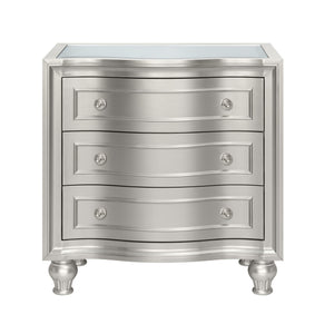  expertly crafted from solid Pine and high-quality manufactured wood to ensure enduring strength and durability. Its glamorous matte silver finish exudes sophistication