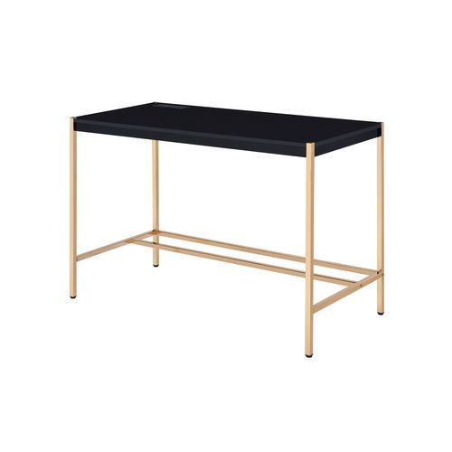 Rectangular Writing Desk No Storage Wooden Top: Black Finish Metal Base: Gold Finish (Open Base)<br/><br/><b>Product Features</b><ul><li>Rectangular Writing Desk</li><li>No Storage</li><li>Wooden Top: Black Finish</li><li>Metal Base: Gold Finish (Open Bas
