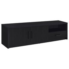 This 70-inch modern TV console entertainment center combines style and function with a durable engineered wood build and eco-friendly paper laminate veneer. The scratch-resistant surface ensures long-lasting durability, while its clean design features two