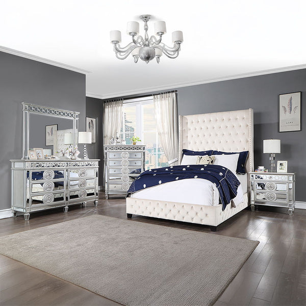 Fabrice - Eastern King Bed - Beige Velvet