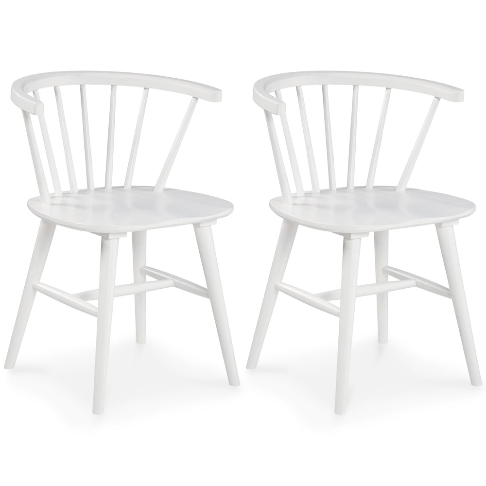 Bring light to your dining area with clean lines and a bright, white finish. The dining room chair sports a low spindle back with turned legs for beautiful simplicity. This functional piece marries minimalism with big style for a delightful combination.<b