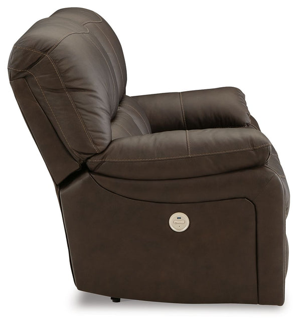 Leesworth - Dark Brown - Reclining Power Loveseat