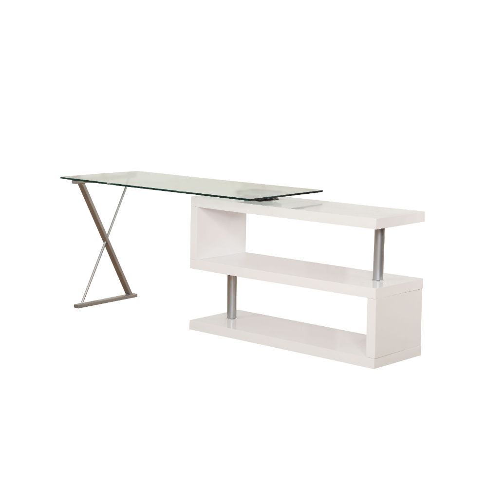 The Buck desk is loaded with features of use and function. Not only does it have the capability of being set up for left or right configuration, it boasts a offset designed corner end with 3 display surfaces and can be seen from any view with the main des