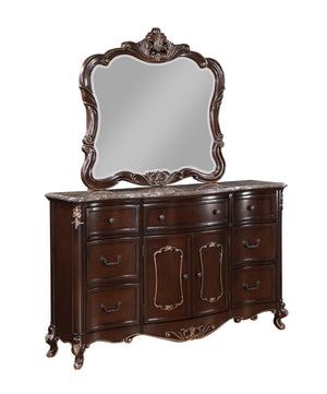 The Constantine Mirror by Royal Classics is a stunning addition to any room, blending timeless elegance with heirloom quality. Finished in rich Cherry, this mirror is crafted from a blend of Solid Pine and Fancy Face Birch Veneers, ensuring lasting beauty