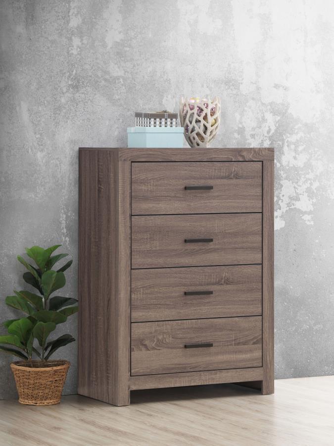 This four-drawer chest combines modern style with practical storage. Its clean-lined frame complements contemporary spaces, while four spacious drawers provide ample room for clothing, linens, and accessories. Crafted from engineered wood with a durable l