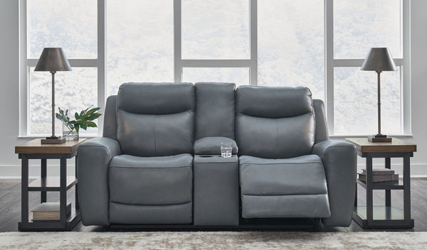 Mindanao - Steel - Power Reclining Loveseat with Console /Adj Hdrst