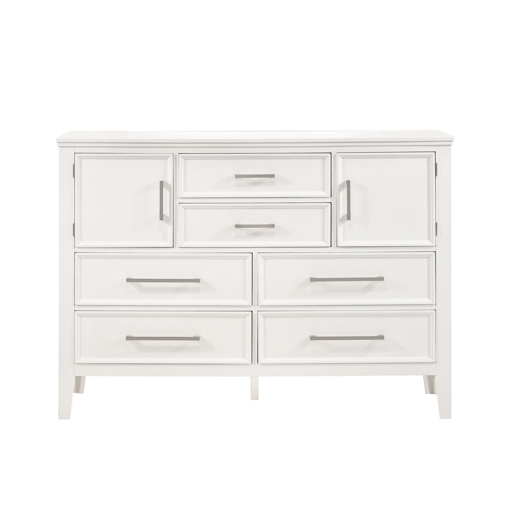 The Andover Six Drawer Wood Dresser in White combines durability, style, and functionality, making it an ideal choice for any bedroom. Expertly crafted from solid Rubberwood, manufactured woods, and wood veneers, this dresser is built to last while highli