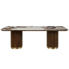 Indulge in the romance of dining with the Willene collection. This exquisite set features a sleek ceramic dining table paired with luxurious upholstered chairs, creating an ambiance of elegance and comfort. Perfect for intimate dinners or lavish gathering
