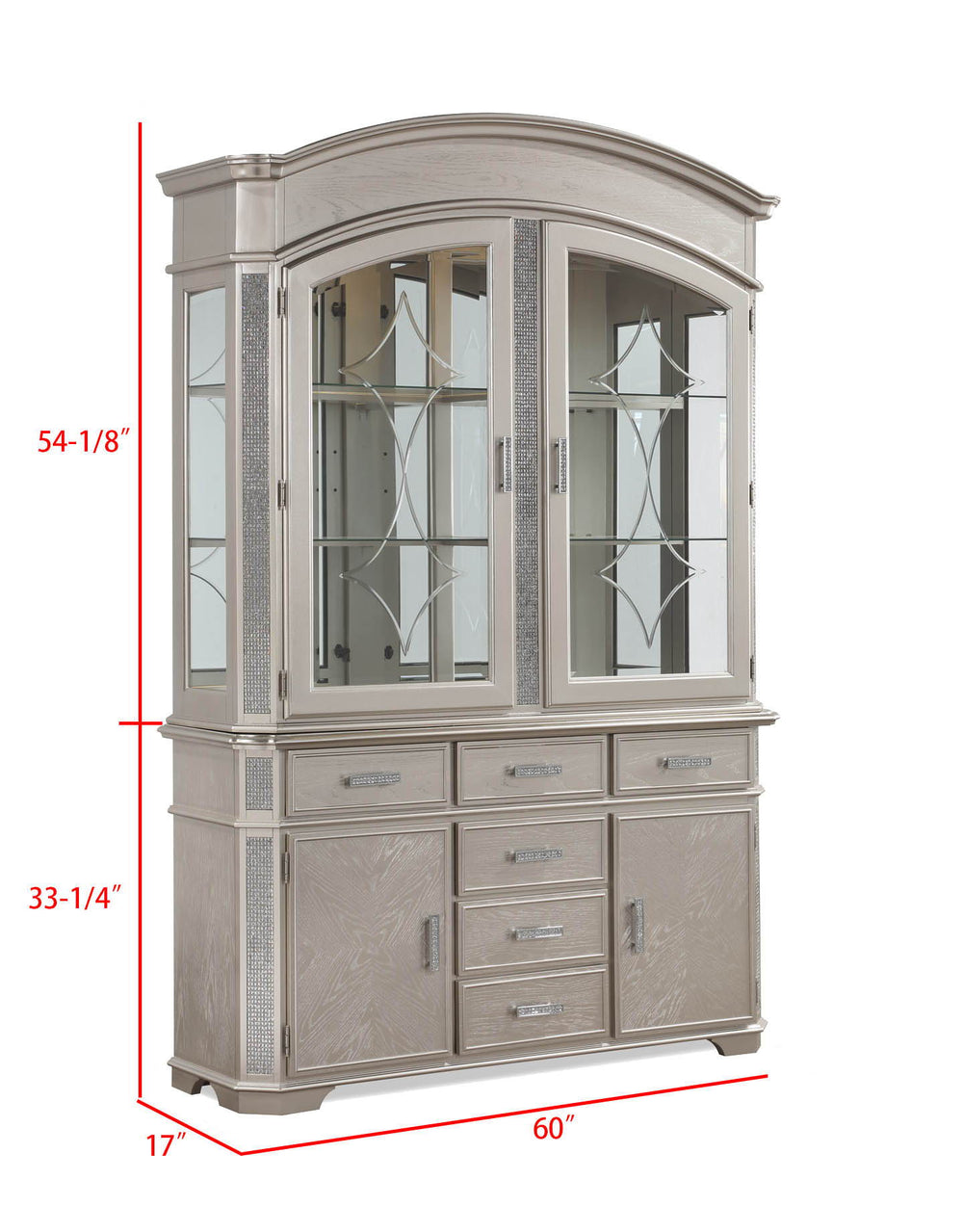 Klina - Buffet & Hutch<h4><b>Klina - Buffet - Silver</b></h4> <table width="100%"><colgroup><col style="width: 30%"> <col style="width: 70%"> </colgroup> <tbody> <tr> <td>Dimensions</td> <td> 17.00"L x 60.00"D x 33.30"H</td> </tr> <tr> <td>Weight</td> <td