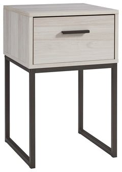 Light and bright, this nightstand is inspired by chic design. A light natural finish over replicated oak grain offers an authentic touch to this so-cool piece. It beautifully blends the hues of natural living with the edginess of your modern lifestyle.<br