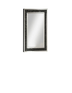The Noor mirrored wall accent mirror is sure to be the focal point of any room. Dramatically cast with a contrasting black framed background with black crystals. Faceted optic glass crystals adorn the skill layering it with added luxe and brilliance. To c