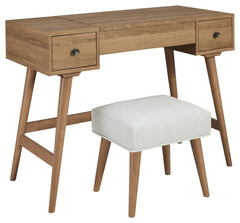 Whether in a teenâ€™s room, master bedroom or dressing area, the mid-century inspired design of this vanity set in light brown is packed with possibilities. The flip-top design makes it doubly handy as a vanity or writing table