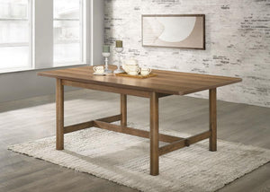  it features a natural walnut finish over walnut veneer. The table is a warm and inviting centerpiece for your eat-in