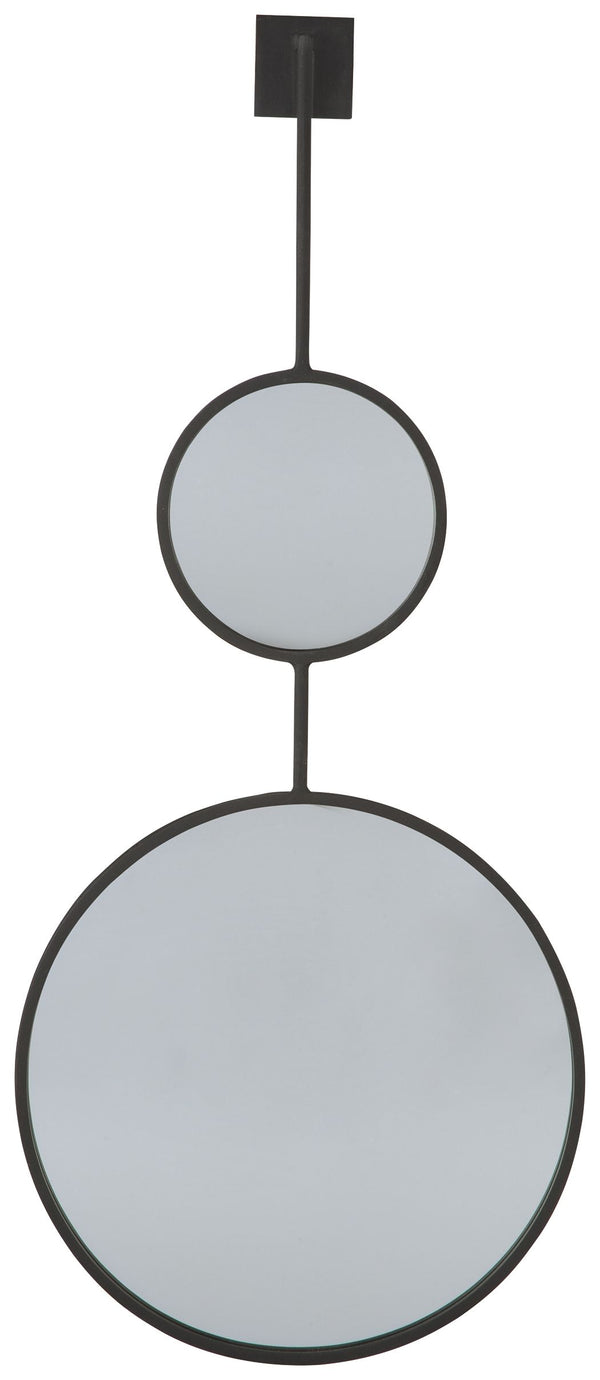 Contemporary style is stacking up beautifully in this metal framed accent mirror with stacked circle design. Whether gracing an entryway or brightening up a hallway or vanity area, what a simply striking way to round out a room.<br><br><b>Additional Dimen