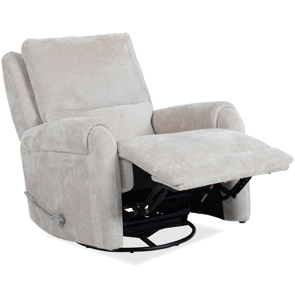 The Gentry recliner is designed for ultimate comfort and style, featuring a 360-degree swivel and a smooth, soundless glide, allowing you to effortlessly find your perfect position. Gentry has rounded curved arms generously wrapped in sumptuous padding an