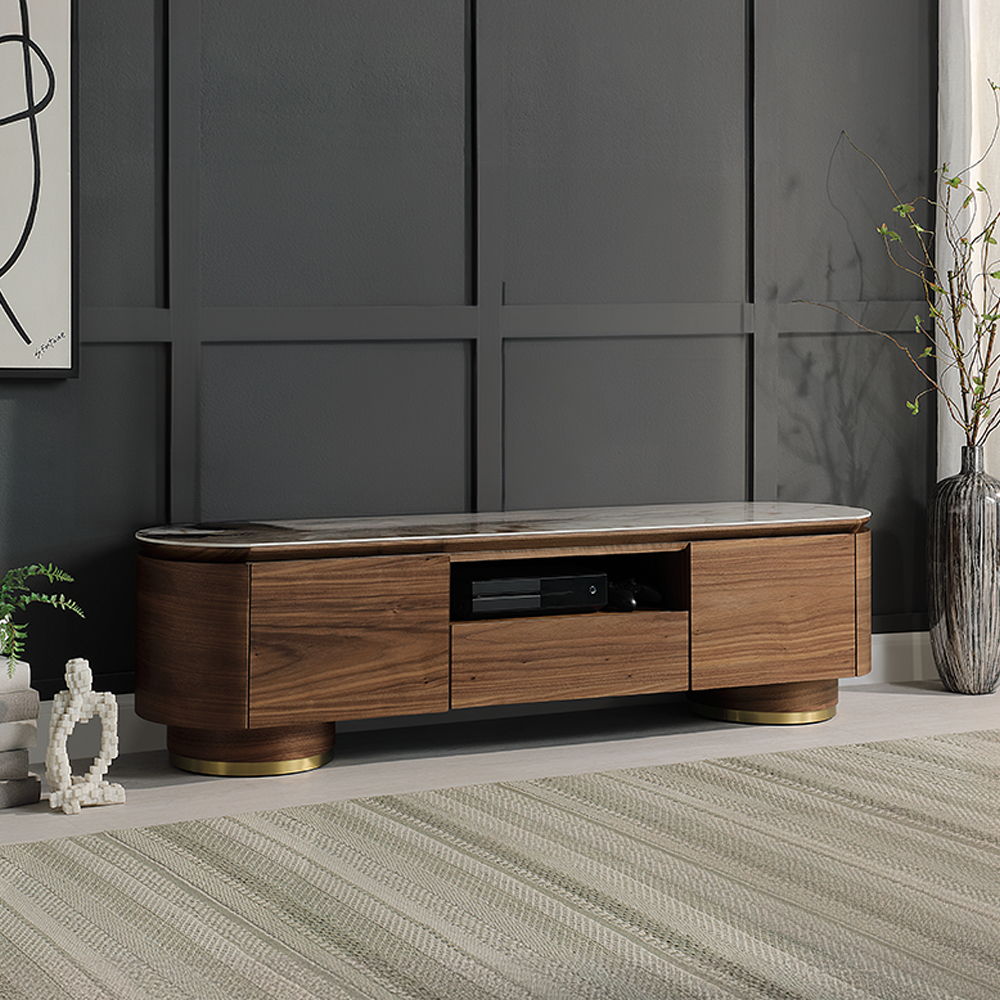 Willene - TV Stand With Ceramic Top - Dark Brown<br/><br/><b>Product Features</b><ul><li>Ceramic Table Top</li><li>Multi-StorageCord</li><li>Management Hole Included</li></ul><br/>