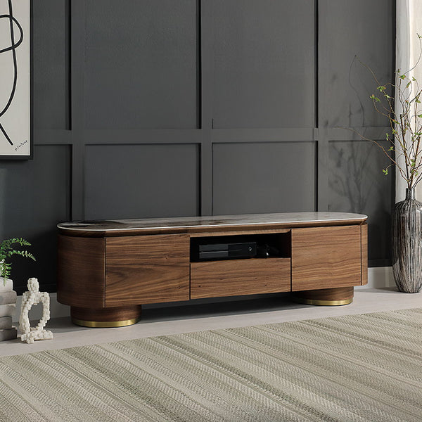 Willene - TV Stand With Ceramic Top - Dark Brown<br/><br/><b>Product Features</b><ul><li>Ceramic Table Top</li><li>Multi-StorageCord</li><li>Management Hole Included</li></ul><br/>